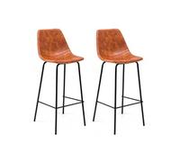 Lot de 2 tabourets de bar vintage LUCIEN cognac - Hauteur d'assise 75cm