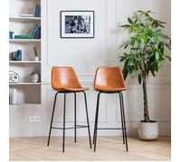 Happy Garden Lot de 2 tabourets de bar Lucien – Vintage, dossier, h. assise 75 cm – Cognac