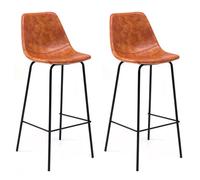Happy Garden Lot de 2 tabourets de Bar Vintage Lucien Cognac - Hauteur d'assise 75cm, tabourets de Bar Style Retro avec Dossier et Repose-Pieds, Structure métallique
