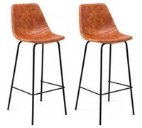 Happy Garden Lot de 2 tabourets de bar Lucien – Vintage, dossier, h. assise 75 cm – Cognac