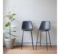 Happy Garden Lot de 2 tabourets de Bar Vintage Lucien Gris - Hauteur d'assise 65cm, tabourets de Bar Style Retro avec Dossier et Repose-Pieds, Structure métallique