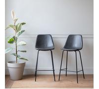 Happy Garden Lot de 2 tabourets de Bar Vintage Lucien Gris - Hauteur d'assise 65cm, tabourets de Bar Style Retro avec Dossier et Repose-Pieds, Structure métallique