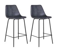 Happy Garden Lot de 2 tabourets de Bar Vintage Lucien Gris - Hauteur d'assise 65cm, tabourets de Bar Style Retro avec Dossier et Repose-Pieds, Structure métallique