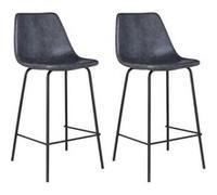 Happy Garden Lot de 2 tabourets de Bar Vintage Lucien Gris - Hauteur d'assise 65cm, tabourets de Bar Style Retro avec Dossier et Repose-Pieds, Structure métallique