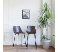 Happy Garden Lot de 2 tabourets de Bar Vintage Lucien Marron - Hauteur d'assise 65cm, tabourets de Bar Style Retro avec Dossier et Repose-Pieds, Structure métallique