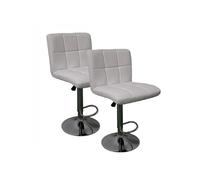 Lot de 2 Tabourets de cuisine, tabouret de bar haut en similicuir blanc réglable avec repose-pieds chromé - Longueur 44 x Hauteur 93 x Largeur 44 cm
