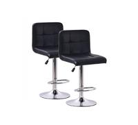 Lot de 2 Tabourets de cuisine, tabouret de bar haut en similicuir noir réglable avec repose-pieds chromé - Longueur 44 x Hauteur 93 x Largeur 44 cm