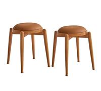 Lot de 2 tabourets empilables en bois pour îlot de cuisine, tabouret de coiffeuse moderne rembourré avec dessus rond, chaise d'école dos nu pour salon