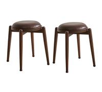 Lot de 2 tabourets empilables en bois pour îlot de cuisine, tabouret de coiffeuse moderne rembourré avec dessus rond, chaise d'école dos nu pour salon