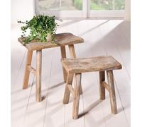 Lot de 2 tabourets en bois « rustique » de style ancien, support de fleurs, tabouret à fleurs