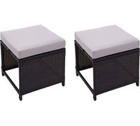 lot de 2 tabourets en poly rotin HWC-G16, tabouret de jardin, gastronomie ~ noir, coussin gris clair