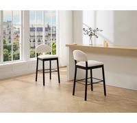 Lot de 2 tabourets en tissu bouclette et bois d'hévéa noir - Blanc - ZAPOLKA