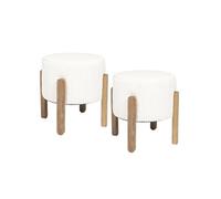Lot de 2 Tabourets en velours côtelé coloris crème pieds en acacia - AMORY - ALTOBUY Beige G
