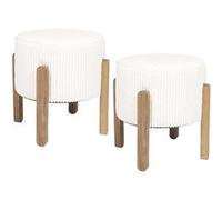 Lot de 2 Tabourets en velours côtelé coloris crème pieds en acacia - AMORY - ALTOBUY Beige G