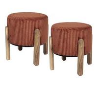 Lot de 2 Tabourets en velours côtelé coloris terracotta pieds en acacia - AMORY - ALTOBUY Rouge G