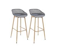 Lot de 2 Tabourets Gris Pieds Effet Bois Verni - TRESSIE -