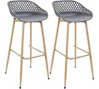 Lot de 2 Tabourets Gris Pieds Effet Bois Verni - TRESSIE - ALTOBUY Gris G
