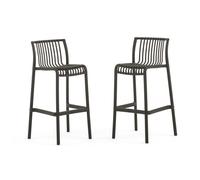 Lot de 2 tabourets hauts d’extérieur empilables en polypropylène légers design bamboo pour bar terrasse jardin Olimpia XL - noir