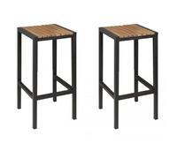Lot de 2 tabourets hauts de bar assise (H)750 mm en acier et bois d'acacia