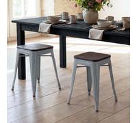 lot de 2 tabourets HWC-A73 avec assise en bois, tabouret métallique, métal design industriel empilable ~ gris