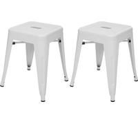 lot de 2 tabourets HWC-A73, tabouret métallique, métal design industriel empilable ~ blanc