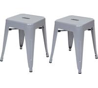 lot de 2 tabourets HWC-A73, tabouret métallique, métal design industriel empilable ~ gris