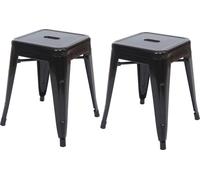 lot de 2 tabourets HWC-A73, tabouret métallique, métal design industriel empilable ~ noir