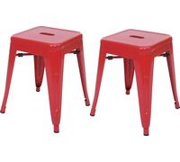 lot de 2 tabourets HWC-A73, tabouret métallique, métal design industriel empilable ~ rouge