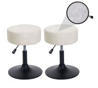 Lot de 2 tabourets HWC-C22, pouf, réglable en hauteur pivotant Ø 37cm Tissu chenille (465g/m²) MVG crème-blanc