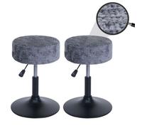 Lot de 2 tabourets HWC-C22, pouf, réglable en hauteur pivotant Ø 37cm Tissu chenille (465g/m²) MVG gris foncé