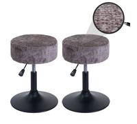 Lot de 2 tabourets HWC-C22, pouf, réglable en hauteur pivotant Ø 37cm Tissu Chenille (465g/m²) MVG marron