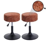 Lot de 2 tabourets HWC-C22, pouf, réglable en hauteur pivotant Ø 37cm Tissu chenille (465g/m²) MVG terracotta