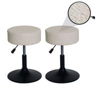 Lot de 2 tabourets HWC-C22, tabouret de maquillage, réglable en hauteur pivotant Ø 37cm Tissu Bouclé 450g/m² MVG crème-blanc