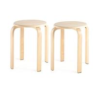 Lot de 2 tabourets modernes en bois massif de 45,7 cm, chaises de salle à manger et marchepieds empilables pour salon, chambre à coucher, finition naturelle (45,7 x 39,9 cm)