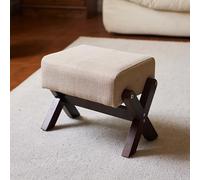 Lot de 2 tabourets multi-usages en mousse épaisse avec motif en tissu de lin pour le salon et la chambre à coucher, pieds en X pour plus de stabilité