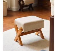 Lot de 2 tabourets multi-usages en mousse épaisse avec motif en tissu de lin pour le salon et la chambre à coucher, pieds en X pour plus de stabilité