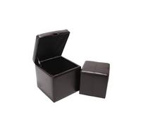 Lot de 2 tabourets Onex, pouf + cube-coffre, cuir, marron