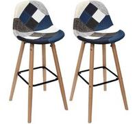 Lot de 2 Tabourets Patchwork Bleu et Gris - DAMAS - ALTOBUY Bleu G