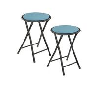- Lot de 2 Tabourets pliants avec effet velours - Bleu