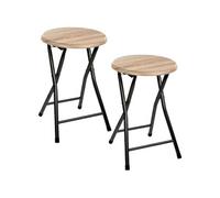 Toilinux - Lot de 2 tabourets pliants métal - Assise MDF, compacts et robustes - Beige et noir