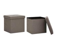 Lot de 2 tabourets pliants en simili lin taupe 38 x 38 x 38 cm | MDF recouvert de faux lin, siège en mousse, dessus amovible, capitonné, gain de place, 110 kg par siège, assemblage