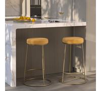 Lot de 2 tabourets pour îlot central 63 cm en velours jaune curry - kendal
