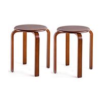 Lot de 2 tabourets ronds en bois massif de 45,7 cm - Fauteuils de salle à manger et marchepieds ronds empilables modernes pour salon, salle à manger, chambre à coucher - Marron