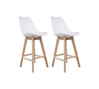 Happy Garden - Lot de 2 tabourets scandinaves Sven blanc avec coussin