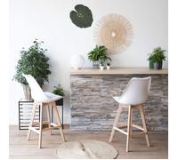 Happy Garden - Lot de 2 tabourets scandinaves Sven blanc avec coussin