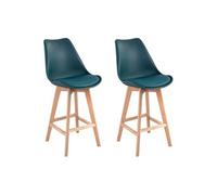 Happy Garden Lot de 2 tabourets de bar Sven scandinave, coussin bleu, dossier, pieds hêtre