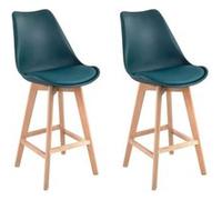 Happy Garden Lot de 2 tabourets de bar Sven scandinave, coussin bleu, dossier, pieds hêtre