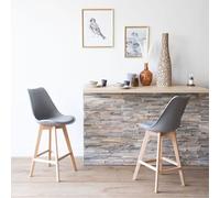 Happy Garden Lot de 2 tabourets de Bar Sven Gris avec Coussin. Tabourets de Bar Style scandinave avec Dossier et Repose-Pieds, tabourets de Cuisine, Pieds en Bois de hêtre Massif