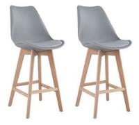 Happy Garden Tabourets de bar Sven – Lot de 2, scandinave gris avec coussin et pieds hêtre massif