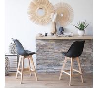 Happy Garden Tabourets scandinaves SVEN noir avec coussin, dossier et repose-pieds – Lot de 2